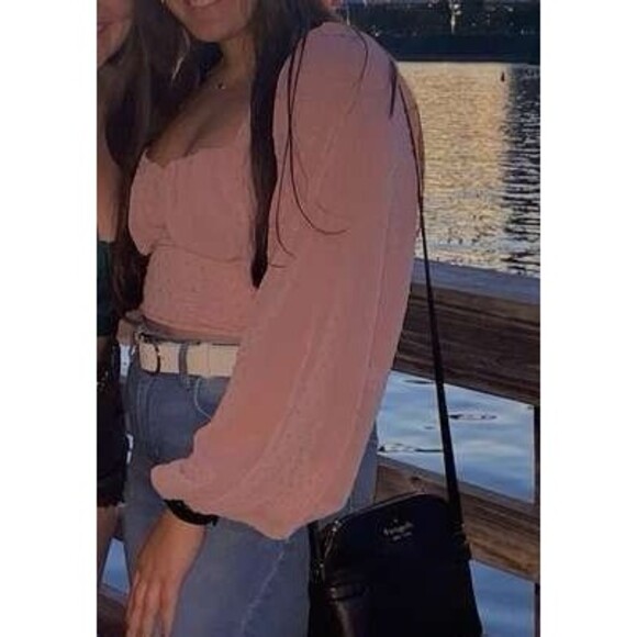Crop top blouse blush pink size large - Picture 3 of 6